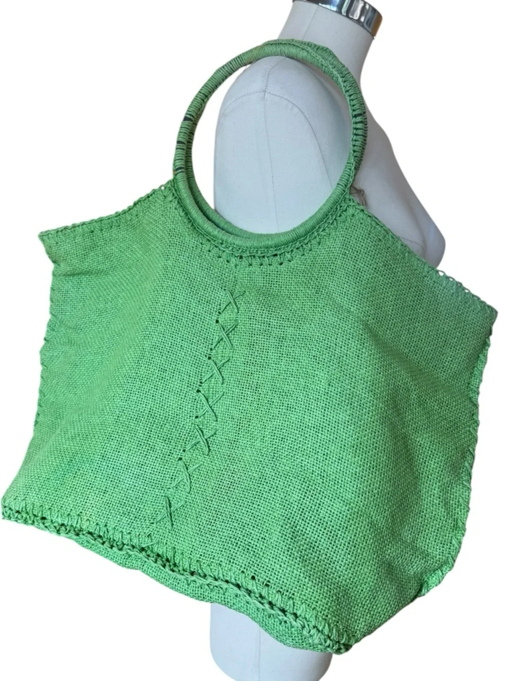 Capelli Straworld Tote Green Woven Circle-Handle Beach Resort Bag